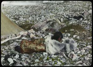 Image of Child in Sleeping Bag on Ground